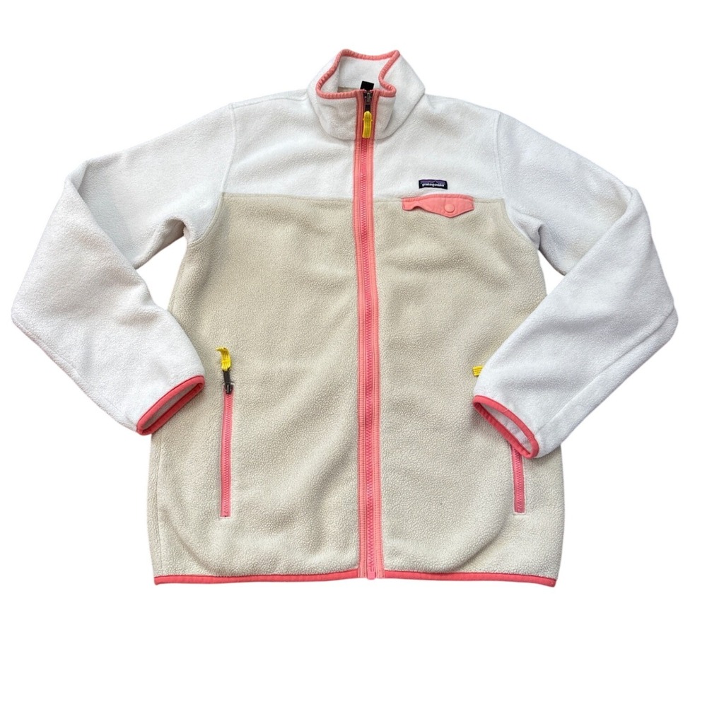 Patagonia Synchilla Fleece Jacket Girls Cream Tan Colorblock SIZE XXL 16-18